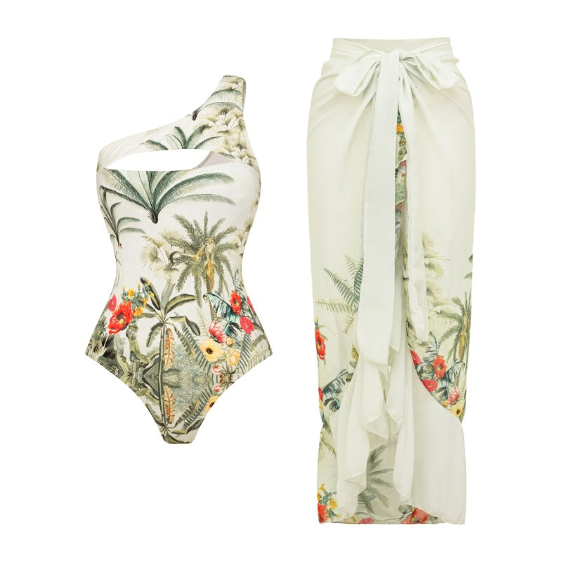 Damen Einseitiger Badeanzug mit raffiniertem Cut-Out und floralem Design EB