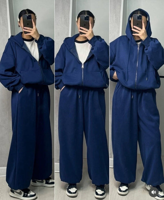 Damen nan übergroße Kapuzenjacke mit Reißverschluss und weite Jogginghose Lounge Set EB