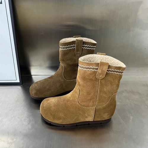 Damen Elegante Wildleder-Stiefel mit warmem Innenfutter und dekorativen Nähten EB