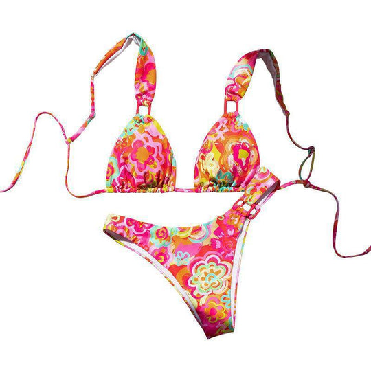 Damen Triangel-Bikini mit verspieltem Blumenmuster und verstellbaren Trägern EB
