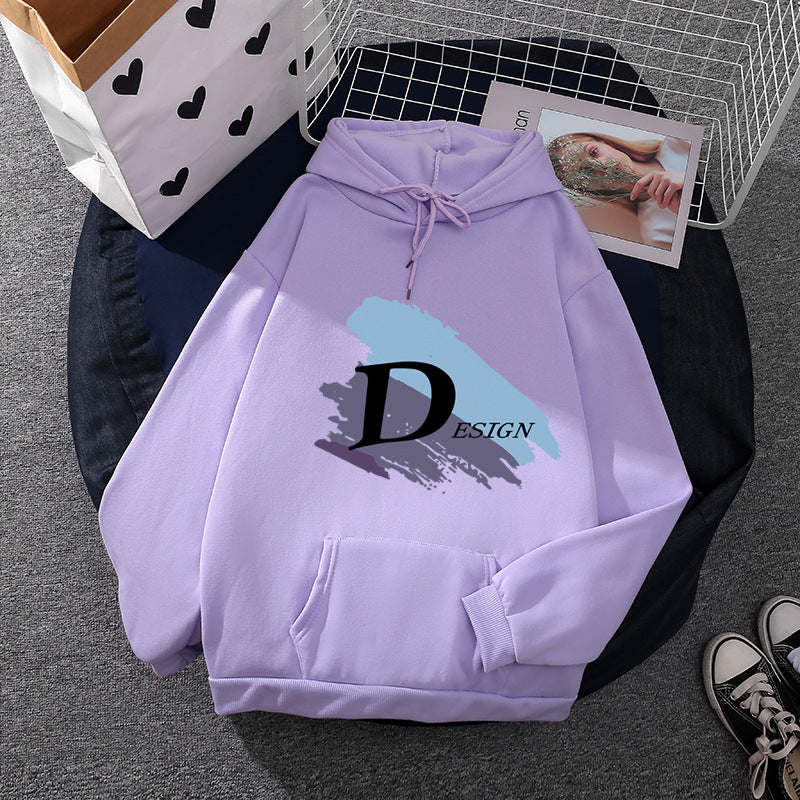 Unisex nan lässiger Kapuzenpullover mit großflächigem Pinsel-Logo, Kängurutasche und verstellbarer Kapuze EB