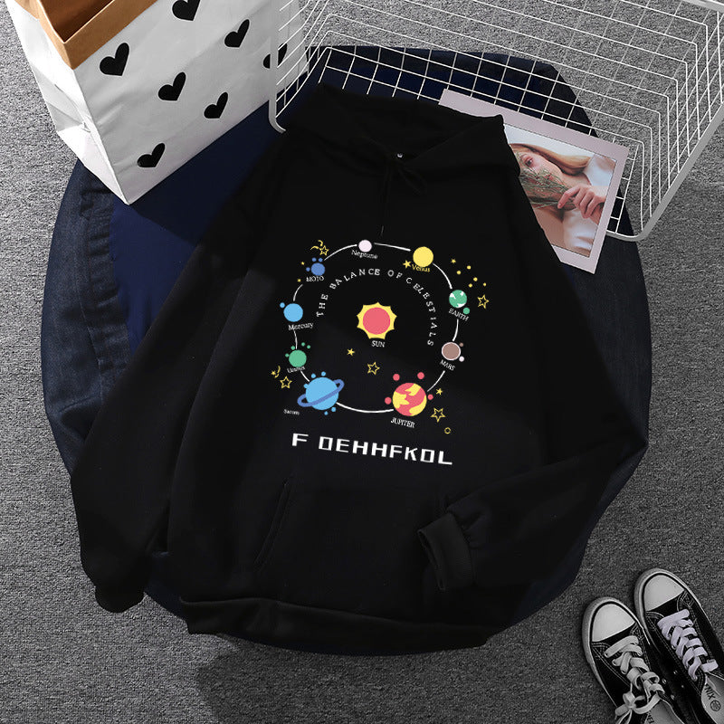 Damen nan Kapuzenpullover im Astronomie‑Print mit Kängurutasche und verstellbarem Kordelzug EB