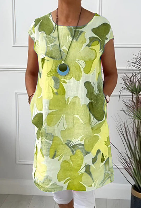 Damen Leichtes Strandkleid mit floralem Muster und Taschen Heidi-Mode