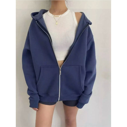 Damen nan oversized Kapuzenjacke mit Reißverschluss und Kängurutaschen EB