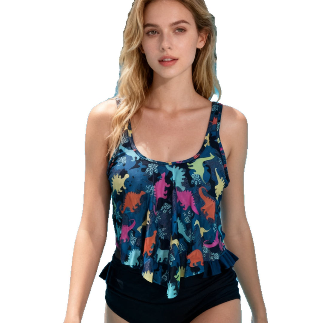 Damen Tankini-Set mit fröhlichem Dinosaurier-Design und bequemen Shorts EB
