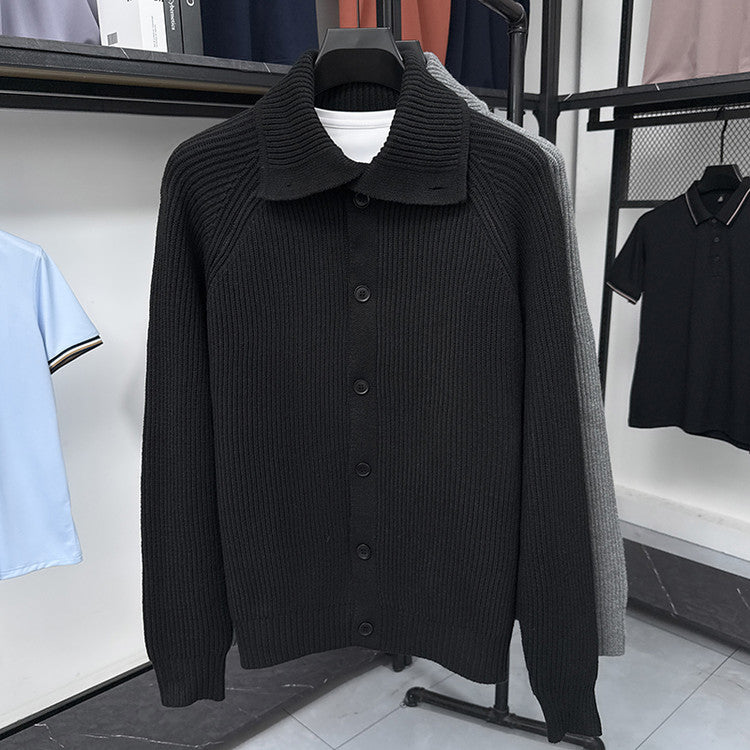 Herren Strickjacke mit weichem Rippstrickmuster und Button-Down-Kragen EB
