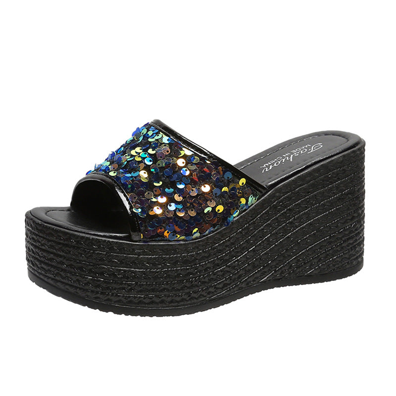 Damen Glitzernde Plateau-Sandalen mit offener Zehenpartie und hohem Absatz EB