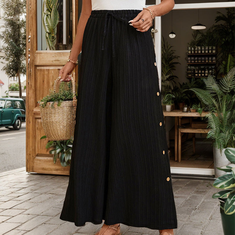 Damen Weite Baumwollhose mit elastischem Bund und Bindegürtel EB