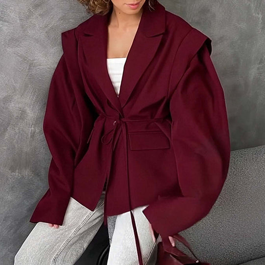 Damen nan taillierter Blazer mit Bindegürtel und Oversize-Ärmeln EB