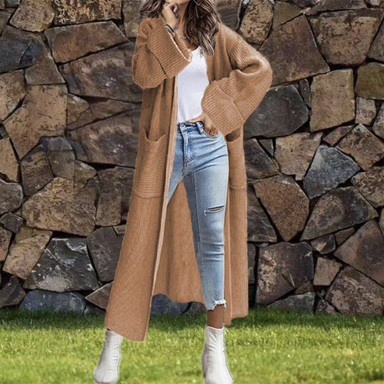 Damen Großer Strickmantel mit Taschen und überschnittenen Schultern EB