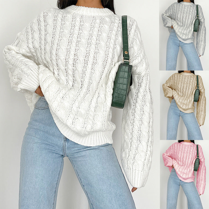 Damen Grobstrickpullover mit raffiniertem Zopfmuster aus weichem Material EB