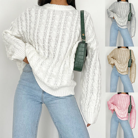 Damen Grobstrickpullover mit raffiniertem Zopfmuster aus weichem Material EB