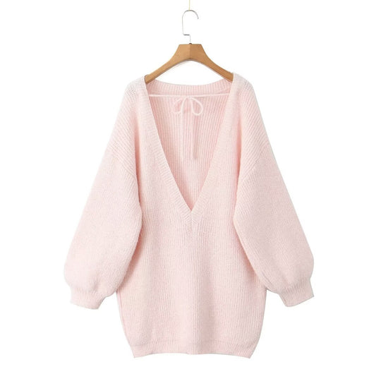 Damen modischer V-Ausschnitt Pullover mit puffärmeligen Details EB