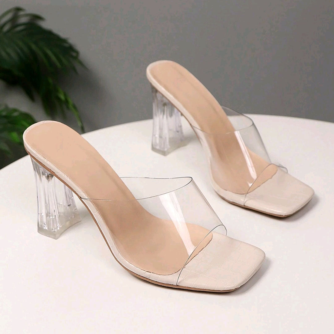 Damen elegante transparente Mules mit Blockabsatz EB