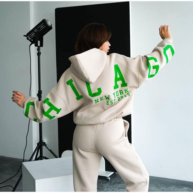 Damen Lässiger Oversize-Sweatanzug mit Kapuze und elastischem Bund EB
