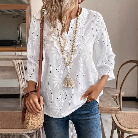 Damen Bluse mit besticktem Design und luftiger Passform EB