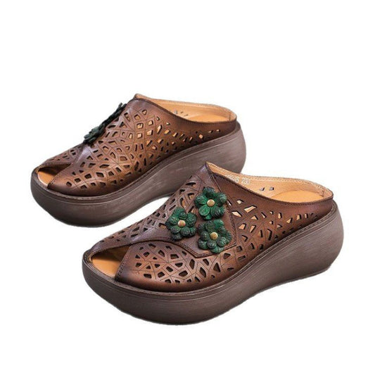 Damen Komfortable Clogs mit floralem Design und atmungsaktiven Ausschnitten EB