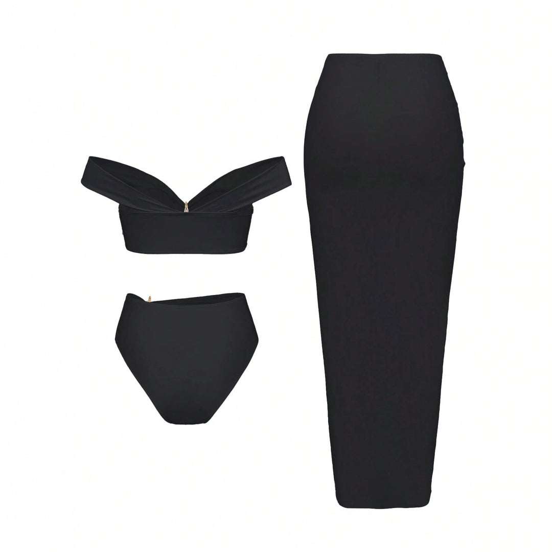 Damen Bikiniset mit Wickelrock und eleganten Schmuckdetails EB