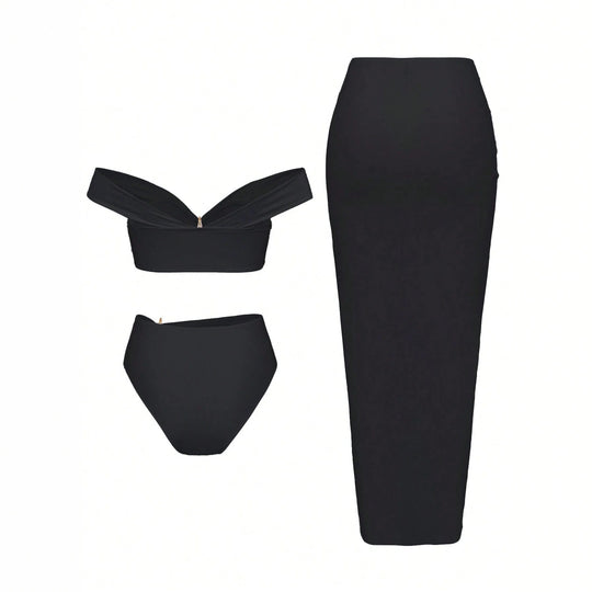 Damen Bikiniset mit Wickelrock und eleganten Schmuckdetails EB