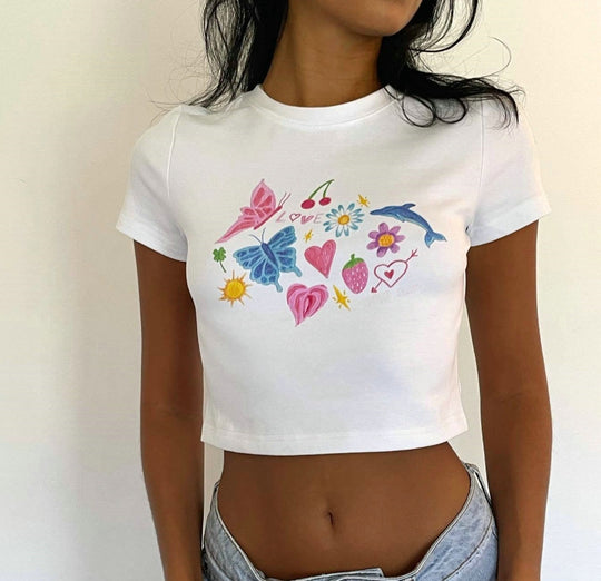 Damen cropped T-Shirt mit exklusivem Pferdemotiv und figurbetontem Schnitt EB