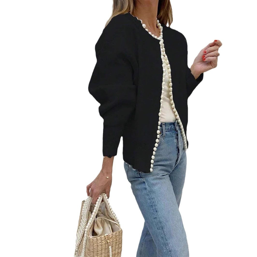 Damen Elegante Strickjacke mit Perlenverzierung EB
