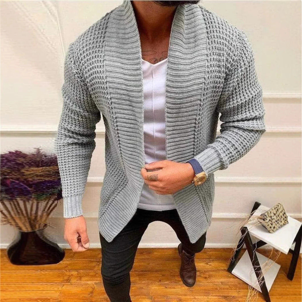 Herren Strickjacke mit tiefem Kragen und strukturiertem Design EB