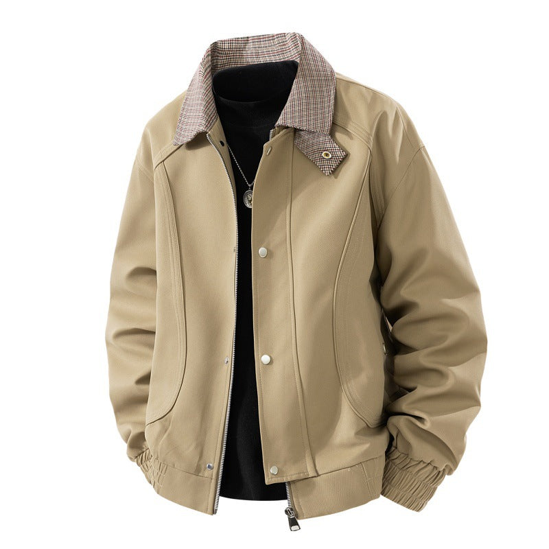 Herren leichte Harringtonjacke im Veloursleder‑Look mit Hemdkragen, durchgehendem Reißverschluss und elastischem Saum EB