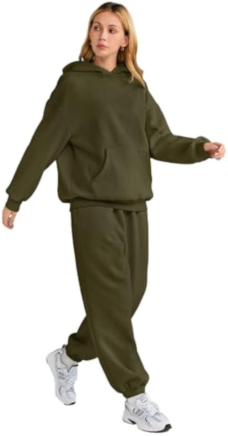 Damen Lässiges Hoodie-Jogging-Set aus French Terry mit Oversize-Kapuzenpullover und hochgeschnittener Jogginghose EB