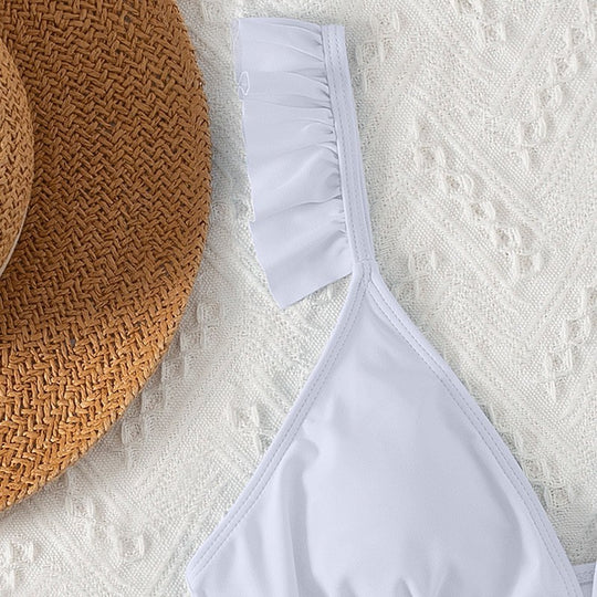 Damen Triangel-Bikinioberteil mit verspielten Rüschendetails EB