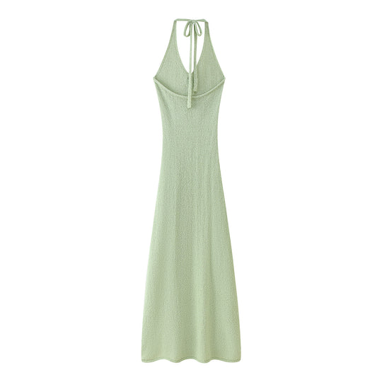 Damen Maxikleid mit Blumenapplikationen und tiefem V-Ausschnitt EB