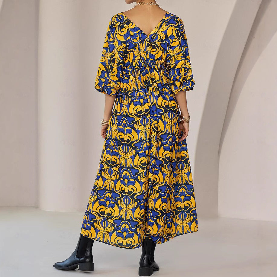 Damen Maxikleid mit floralem Design und praktischen Raffungen EB