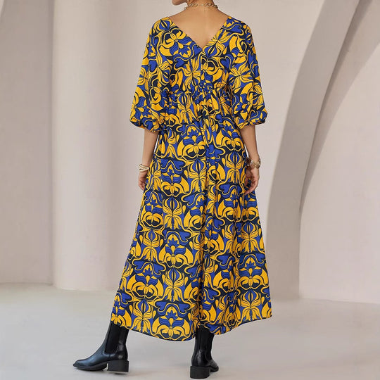 Damen Maxikleid mit floralem Design und praktischen Raffungen EB