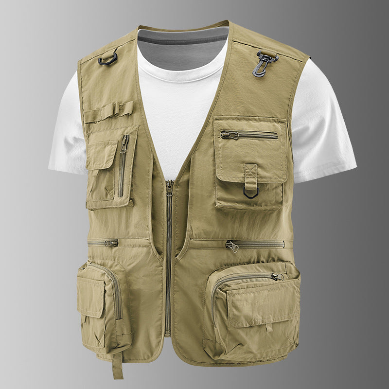 Herren Multifunktionale Outdoor-Utilityweste mit zahlreichen Reißverschlusstaschen, D-Ring und Karabiner EB