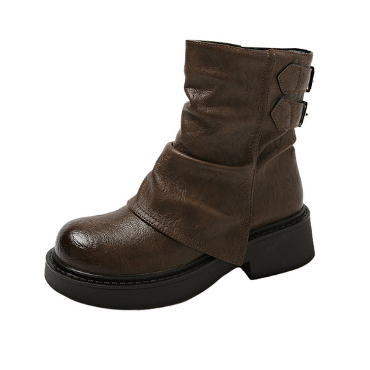Damen modische Stiefeletten mit asymmetrischem Design und robustem Profil EB