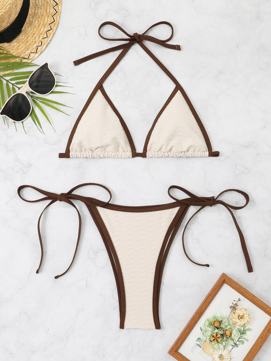 Damen Triangel-Bikini mit verstellbaren Trägern und hochwertigem Wellenmuster EB