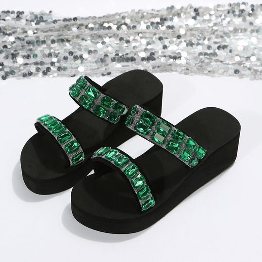 Damen Wedge-Pantoletten mit funkelnden Strassdetails EB
