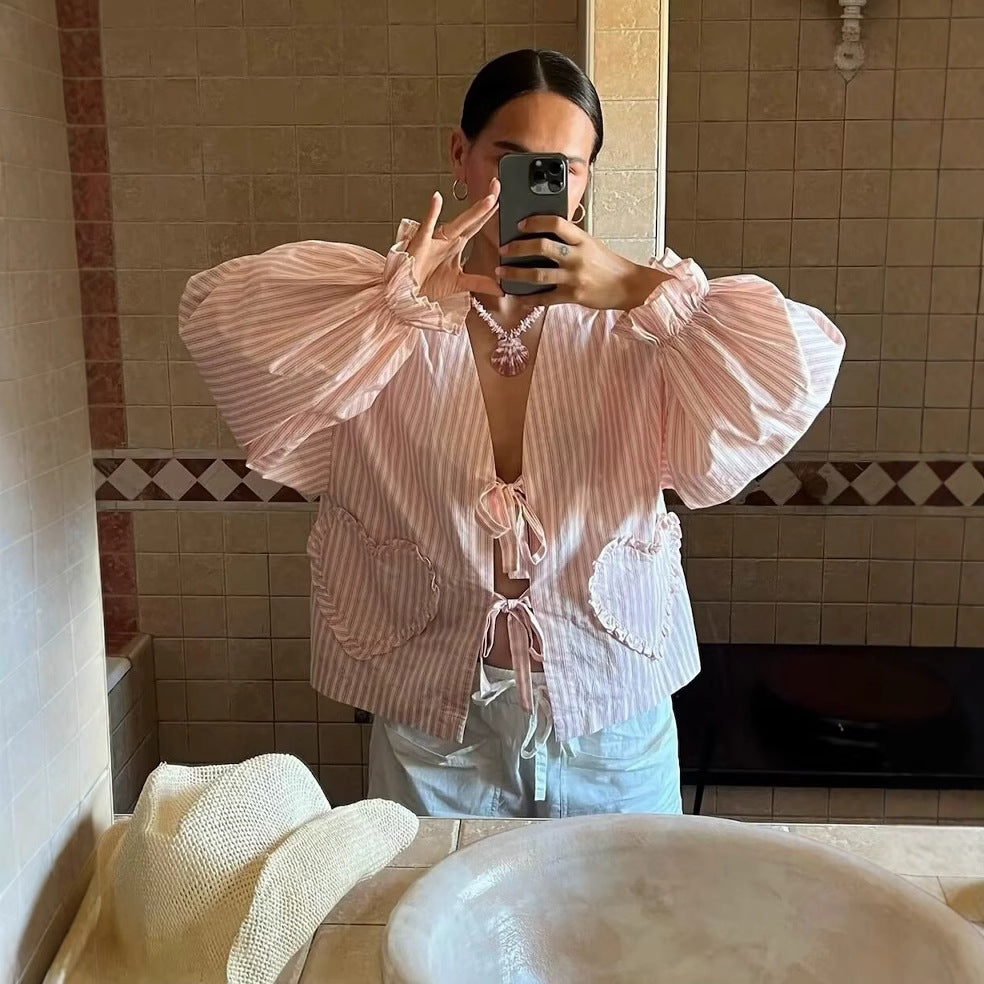 Damen Luftige Palazzo-Hose mit feinen Streifen EB