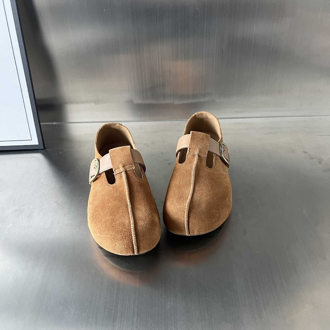 Damen Komfortable Wildleder-Clogs mit verstellbarem Riemen und ergonomischem Fußbett EB