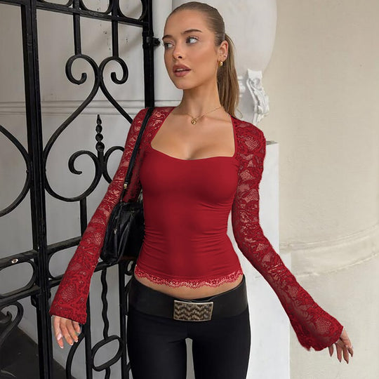 Damen Elegantes Oberteil mit Spitzendetails EB