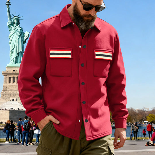 Herren Overshirt-Jacke mit Druckknopfleiste und gestreiften Brusttaschen EB