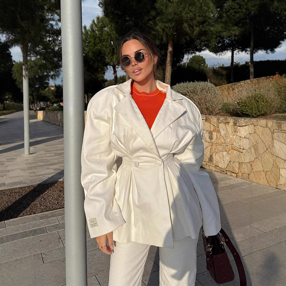 Damen modische Oversized-Blazerjacke mit ausgefallenem Schnitt EB