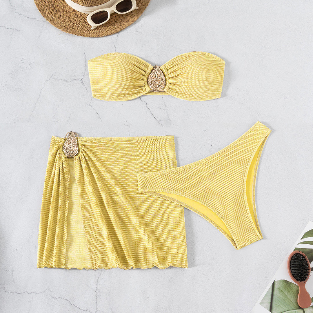 Damen Bandeau-Bikini-Set mit schickem Faltendetail EB