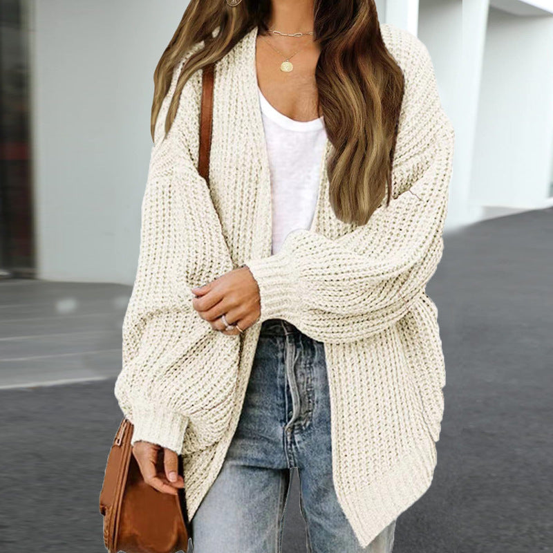 Damen Oversized Strickjacke mit tiefem Schnitt EB