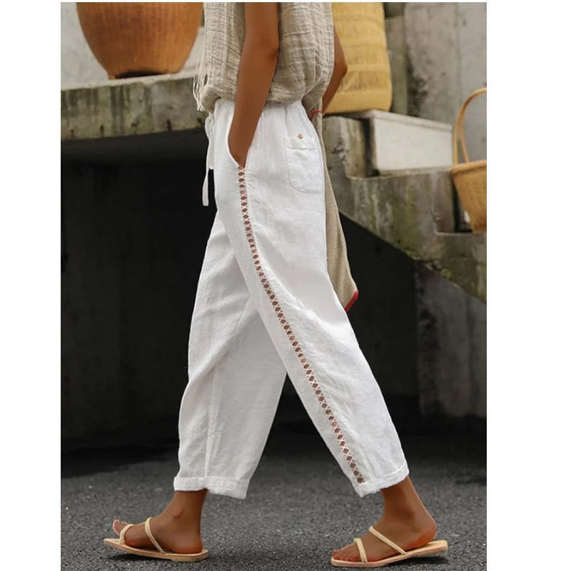 Damen lässige Leinenhose mit seitlichen Schneidern EB