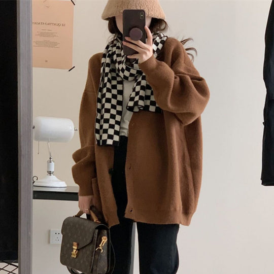 Damen Gemütliche Strickjacke mit weiten Ärmeln und praktischen Taschen EB