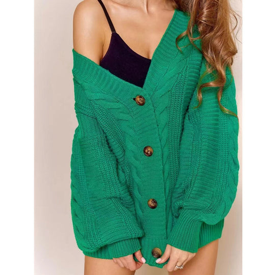 Damen Grobstrickjacke mit voluminösen Ärmeln und Knopfdetails EB