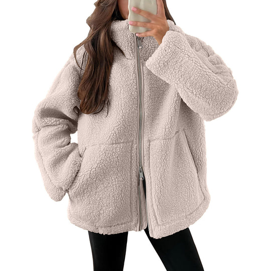 Damen Kuschelige Teddy-Jacke mit Reißverschluss EB