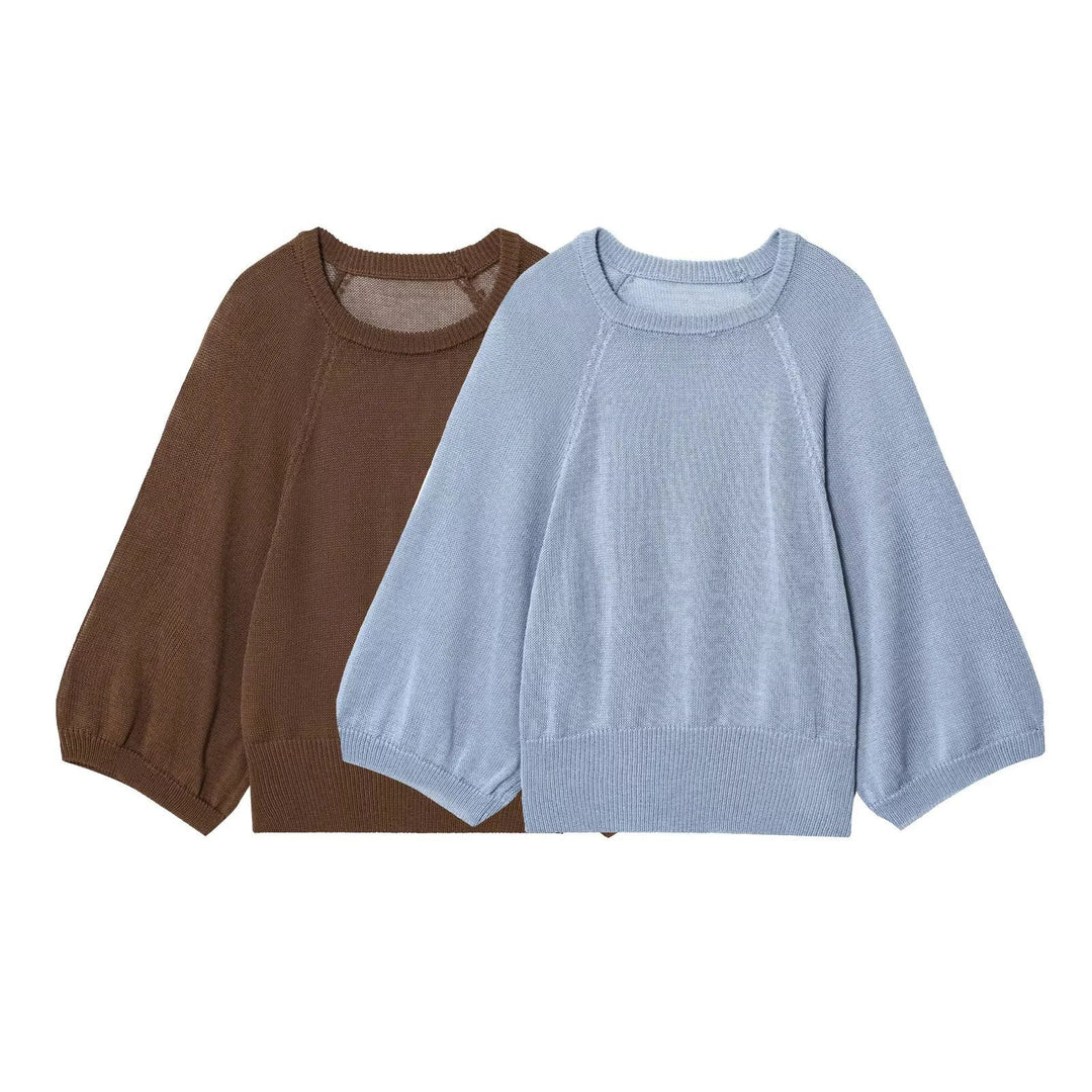 Damen lässiger Pullover mit Weitärmeln und elastischem Bund EB