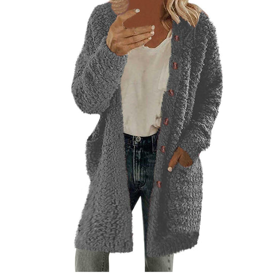 Damen Oversized Fleecejacke mit Knopfdetails und praktischen Taschen EB