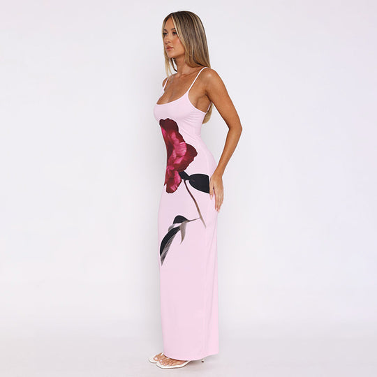 Damen Fließendes Maxikleid mit floralem Druck und schmalen Trägern EB